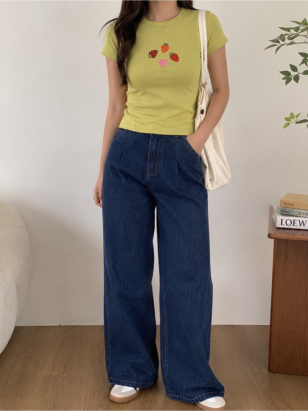 Light Green Tee with Strawberries